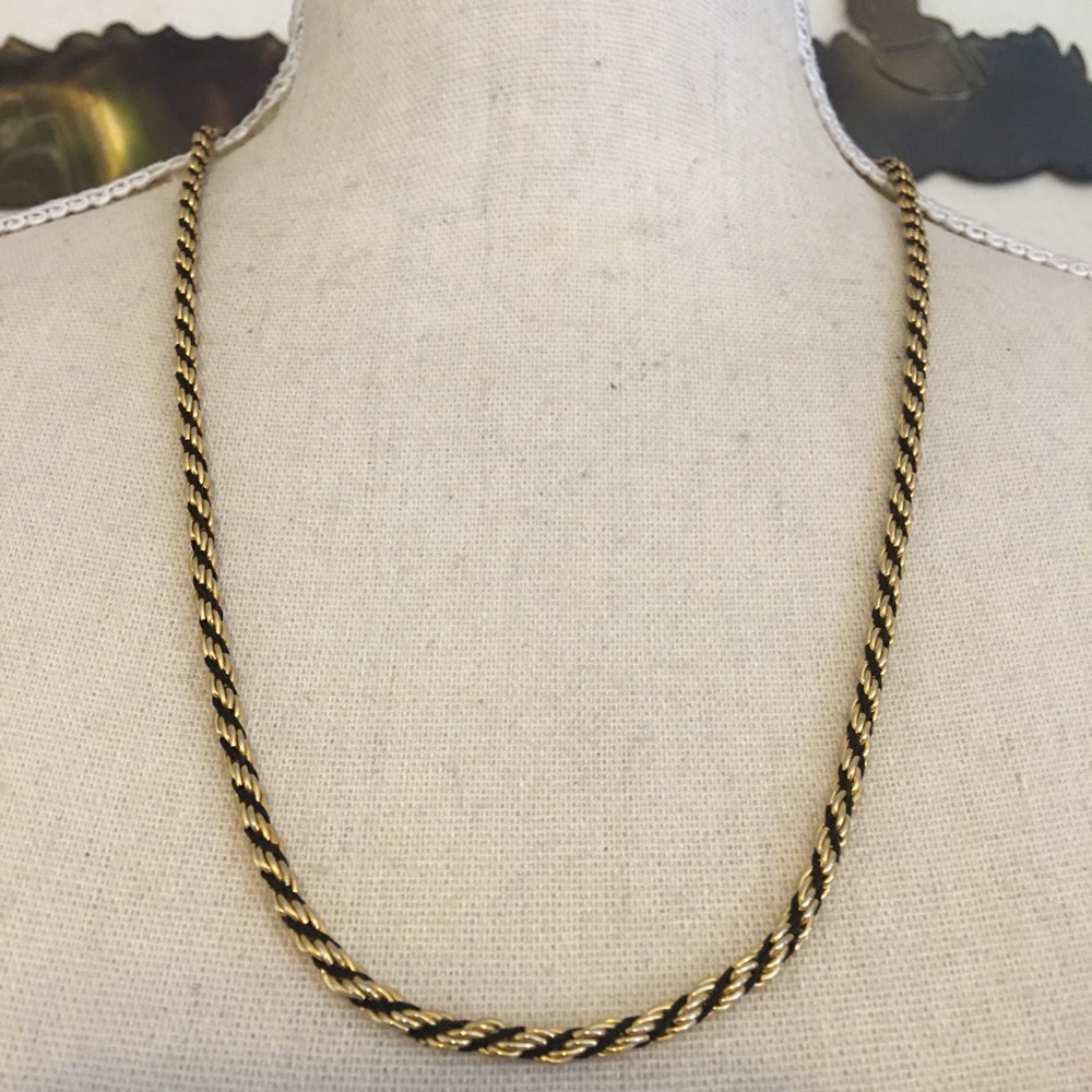 Gold tone black ribbon twisted rope chain set